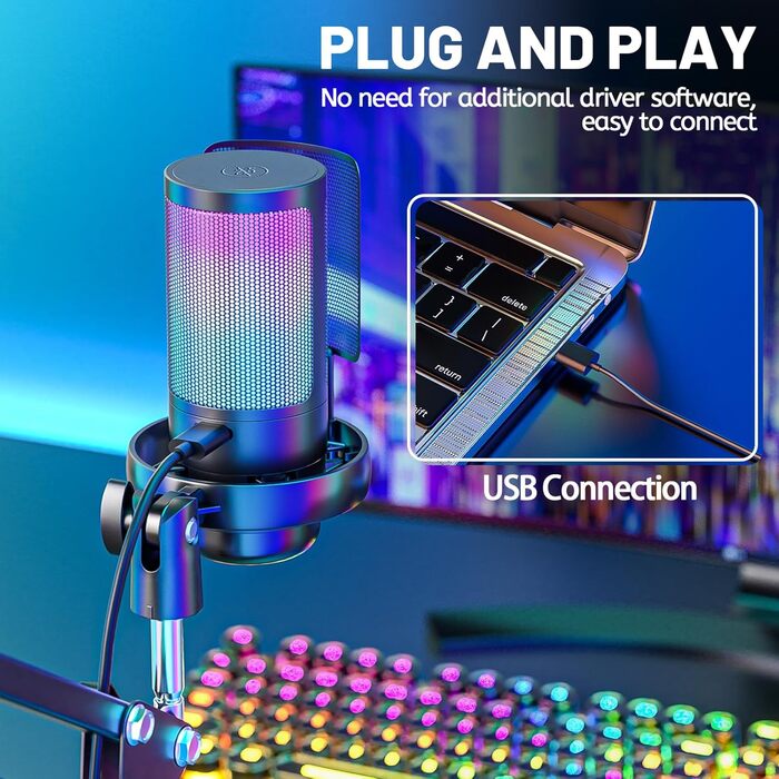 Професійний мікрофон-конденсаторний комплект, 192kHz/24 USB для геймінгу, стрімінгу, подкастингу, караоке. З поп-фільтром.