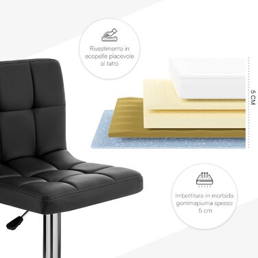 Барний стілець Baroni Home з регулюванням висоти та обертанням на 360°, з підлокітником та спинкою, хромований сталевий каркас, штучна шкіра, чорний колір