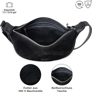 Сумка через плече Berliner Bags Luna, шкіряна жіноча, чорна замша, напівмісяць