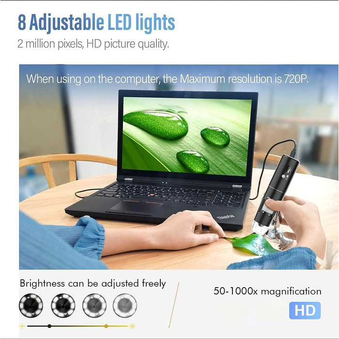 Цифровий мікроскоп Skybasic з Wi-Fi, 50x-1000x, 2.0 MP, 8 LED, сумісний з Android/iOS/Windows/MAC