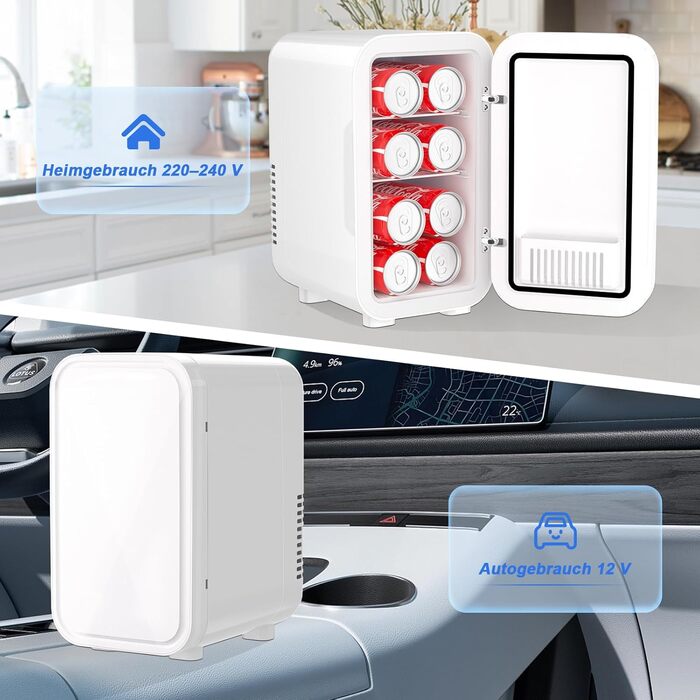 YASHE Mini Fridge - 6 Liter / 8 Can Portable Cooler - Thermoelectric Mini Refrigerator for Bedroom, Skincare, Drinks, Office, Dorm & Car - White