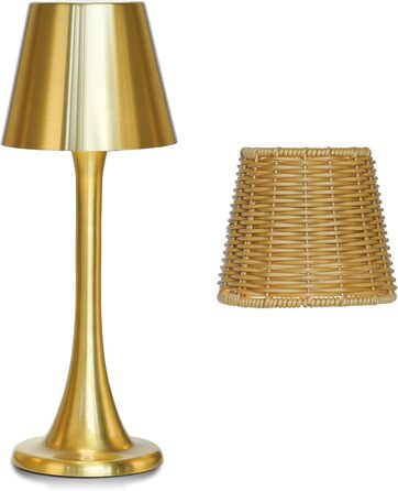 Зовнішня LED-лампа Mr. White: вологостійка, акумуляторна, з регулюванням яскравості, торкання, з абажуром з ротангу (золота)