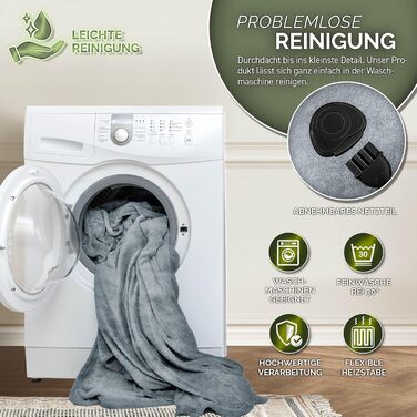 Електрична ковдра Sinnlein® з автовимкненням 160 x 120 см | 9 температурних режимів | Ковдра для ліжка та дивана | Таймер, цифрова панель керування (180x130 см, світло-сіра)