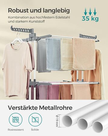 SONGMICS Сушарка для білизни на коліщатках, 4 яруси, розкладна, біла, 63.5 x 128 x 173 см, для дому та вулиці