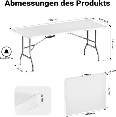 Складний кемпінговий стіл Wiltec 122x60x75 см з ручкою для перенесення - для пікніка, саду, вечірок