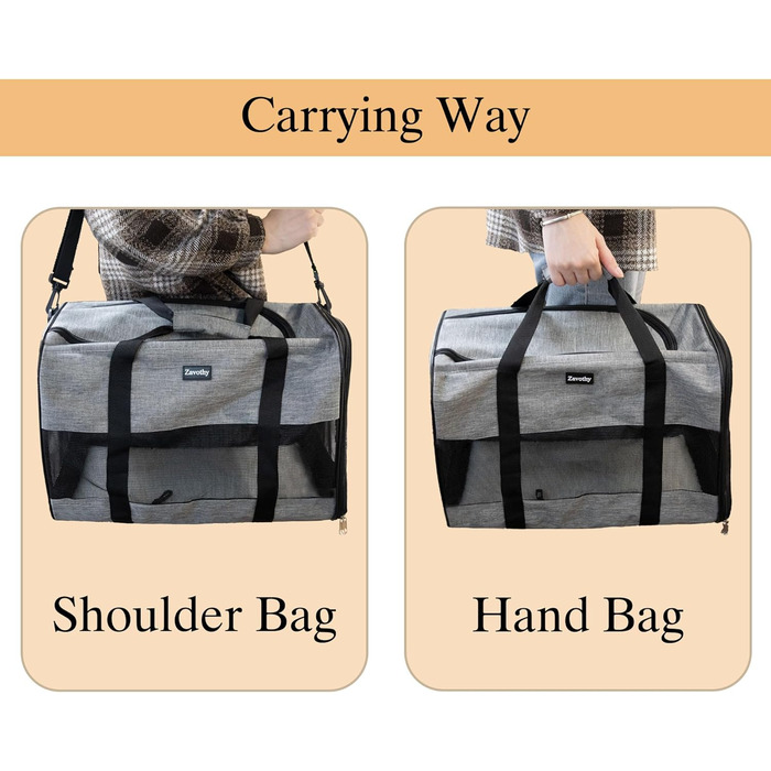 Транспортна сумка для котів та собак, дихаюча та складна, транспортна переноска з регульованим плечовим ременем, знімна плюшева матрацна подушка (Сірий, L)