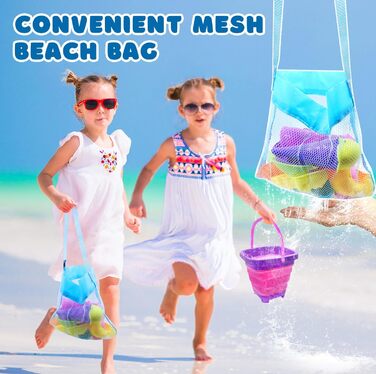 HOVIBU Beach Sand Toy for Kids, 35 Piece Beach Toy Set with Sand Shovel, Folding Bucket, Sand Molds, Mesh Bag Beach, Sandbox Toy Gifts for 3+ Years Girls Boys