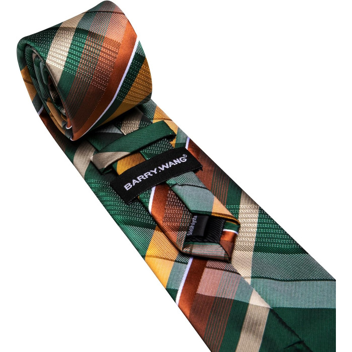 Краватка Barry.Wang в клітинку з набором для краватки (хустинка, краватка, запонки) – зелено-жовта