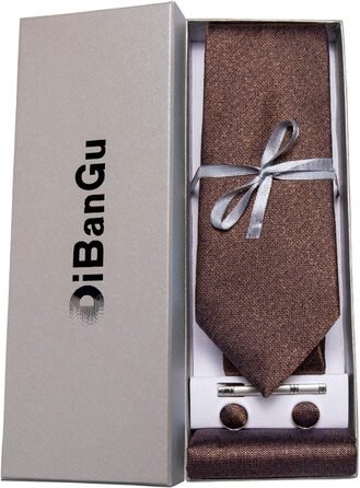 Чоловічий краватковий комплект DiBanGu: краватка та нагрудна хустинка. Шовк, для весілля та офіційних заходів, колір: коричневий