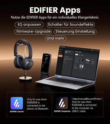 Навушники бездротові Edifier ES850NB з шумозаглушенням, Hi-Res Audio, Bluetooth 5.4, чорні