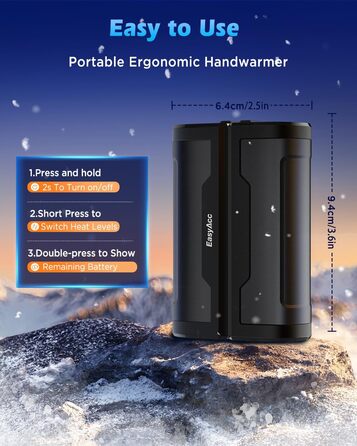 Електричні грілки для рук EasyAcc 10000mAh (2 шт.), 3 режими нагріву, LED-дисплей, для кемпінгу, полювання, гольфу, Рейно