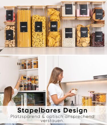 Скляні банки для зберігання Deco haus® з кришкою, набір 6 шт. [+ЕТИКЕТКИ] - 10x21 см