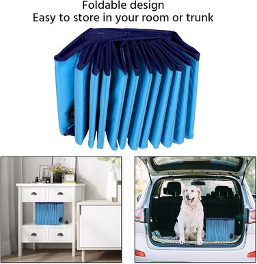 Yaheetech Foldable Dog Pool, Splash Pool for Dogs 160 x 30 cm, Anti-Slip Plates, Quick Drainage, Dog Bathtub with Bath Brush & 4 Patches, Thickened PVC Swimming Pool, Blue