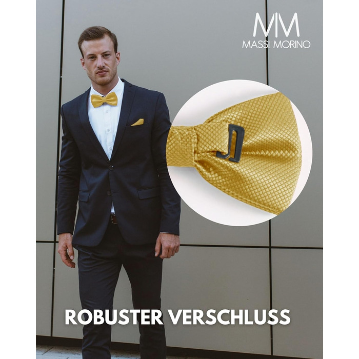 Массі Моріно: Комплект краватка-метелик та нагрудна хустинка для чоловіків - краватка-метелик на весілля, регульована, кольору шампань