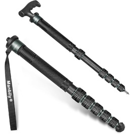 Монопод Manbily 32мм для камери: карбонове тренога, 44-174см, 6 секцій, з ручкою-ходунком, для DSLR, відеокамери, з кліпсою для телефону, сірий