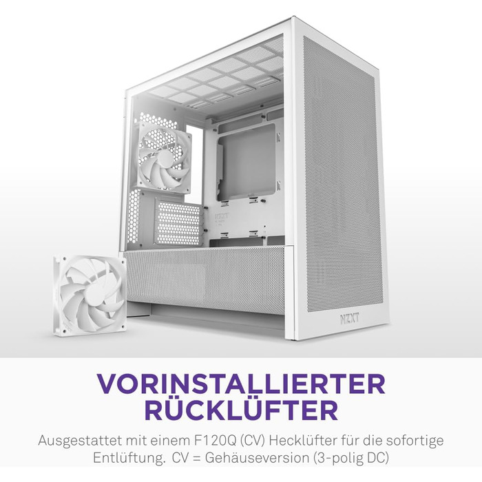 NZXT H3 – Корпус для ПК Micro-ATX з оптимізованим повітряним потоком, 120мм вентилятор, підтримка Full-Size GPU, радіатори 280мм/240мм (білий, Flow)