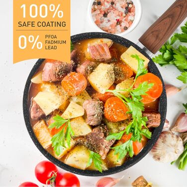Kitchen Academy 17-Piece Induction Cookware Set with Glass Lids and Granite Coating, including Frying Pans and Pots (Black, 17-Piece)