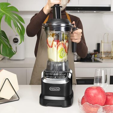 AMZCHEF Mixer Smoothie Maker - 2000W Blender - High-Performance Mixer with LED Timer - 6 Professional 3D Blades - 22000 RPM Stand Mixer - 1.85 Liter Bottle and 600ml Portable Bottle 2000W Black