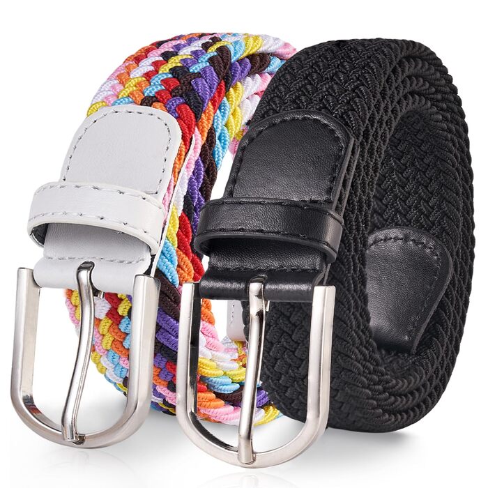 Пояс тканинний еластичний TANGCHAO плетіний, розтягується, унісекс, 3.3 см, 90-135 см (Багатокольоровий + чорний, 105)