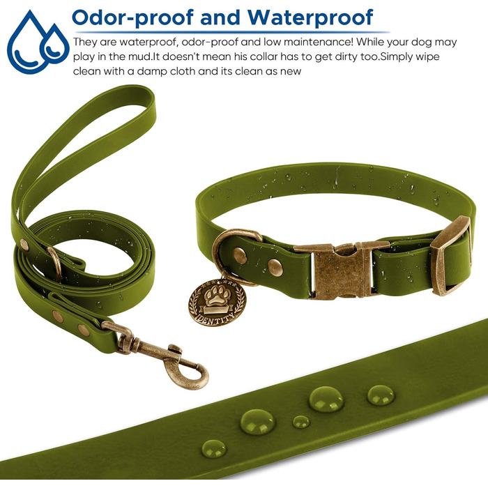Набір повідка та нашийника для собак Wisedog: регульовані, міцні нашийники та повідки для собак маленьких, середніх та великих порід, з тримачем для відходів (M, оливковий зелений). Зелений (XL(нашийник: 40-65 см; повідок: 1,8 м))