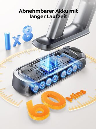 SMOTURE Бездротовий пилосос 650W, 50KPA, для видалення шерсті тварин, 60 хв роботи, самостійна підставка, зарядка на стіні, автоматичний режим для килима/підлоги