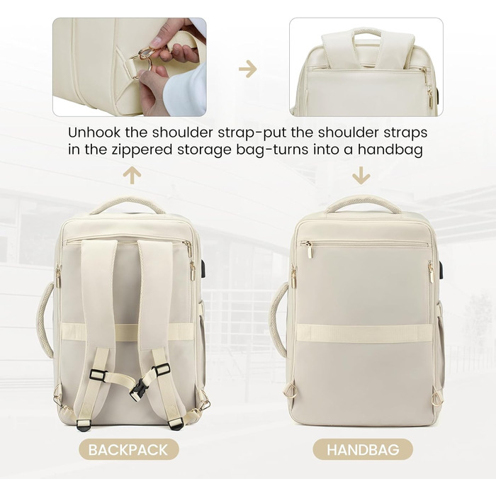 LOVEVOOK Рюкзак жіночий великий з відділенням для взуття, вологостійким відділенням та відділенням для ноутбука 17 дюймів, рюкзак чоловічий, розширюваний ручний багаж для бізнесу 30-40л для подорожей, відпустки, походів, Beige Beige 17,3 дюймів