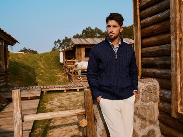 Кардиган чоловічий PJ PAUL JONES з блискавкою та стоячим коміром, в'язаний з дрібним візерунком, колір морської хвилі