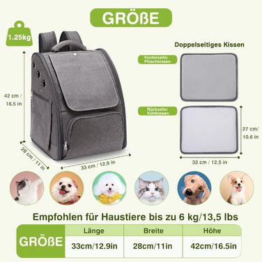 Рюкзак для котів та собак ALLSOPETS, складаний, дихаючий, з сонцезахистом. Ідеально для подорожей, кемпінгу та походів (Графітовий)