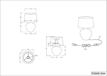 Торшер Reality Leuchten Lou R50961844: керамічний торшер з бежевим абажуром, E14, 25 см