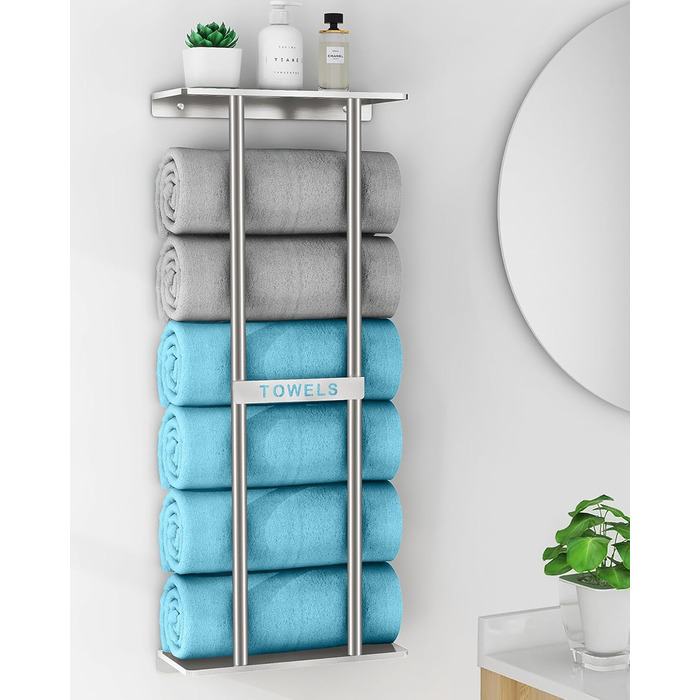 Тримач для рушників на стіну, велика полиця для рушників у ванну кімнату, металева підставка для гостей, сріблястого кольору (30 дюймів)