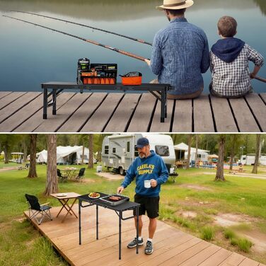 VINTEAM Складаний туристичний стіл 87x40 см, 3-х рівневий, регульована висота, алюміній, для кемпінгу, барбекю, пікніка, саду. MDF