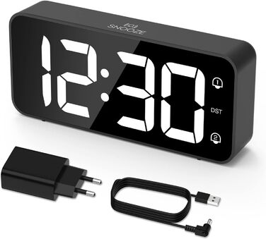 LED-годинник LATEC з двома будильниками, USB-порт для зарядки, регулювання яскравості, гучність 90-120 дБ, 8 мелодій, 12/24 год, чорний