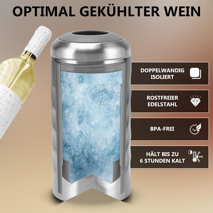 Охолоджувач вина Arktis з нержавіючої сталі – стильне наливання безпосередньо з охолоджувача | Вакуумно-ізольований охолоджувач напоїв та охолоджувач пляшок для вина, шампанського, ігристого вина | Охолоджувач шампанського з подвійними стінками (нержавіюч