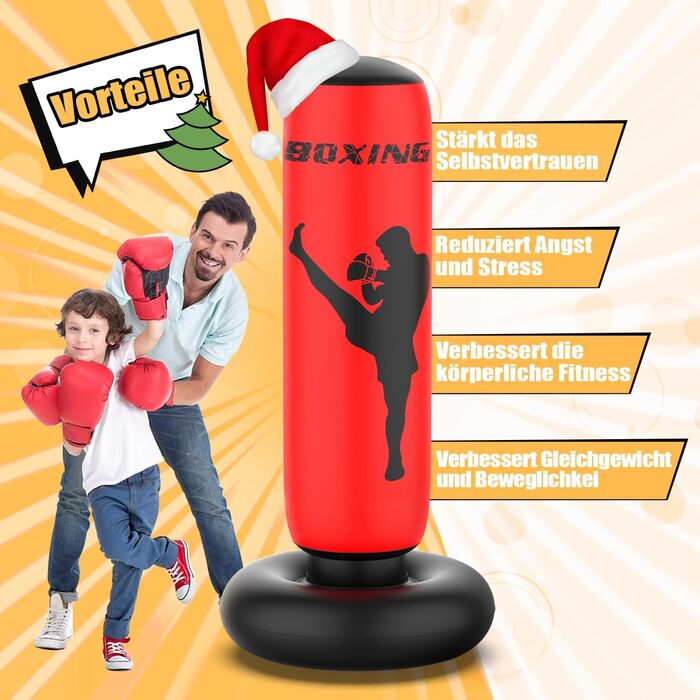 Дитячий боксерський мішок XBEN 170см, надувний, для карате, таеквондо, MMA, червоний