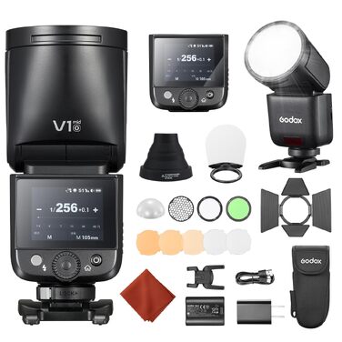 Спалах Godox V1 Mid-F для Fujifilm: кругла голова, TTL, HSS 1/8000s, 55Ws, з дифузором AK-R1 та USB-C акумулятором, сумісний з XT-5, X-E1, XT-3