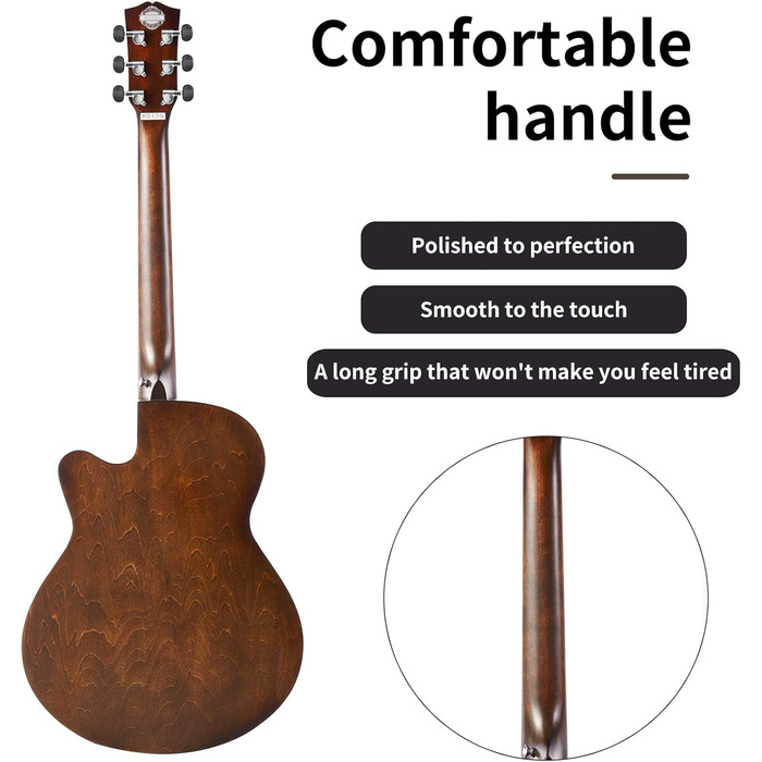 Акустична гітара Soldin 40 дюймів Premium з масивної соснової верхньої деки. Комплект: гітара, підставка, тюнер, ремінь, каподастр, струни, серветка, медіатори (коричневий)