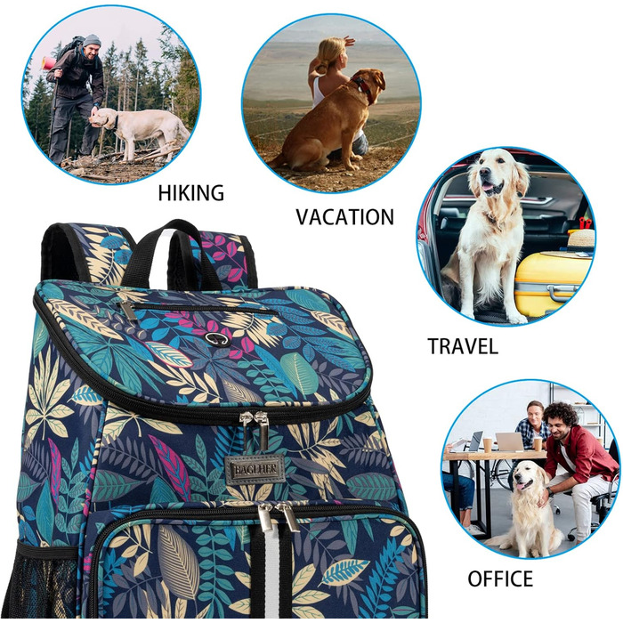 BAGLHER Сумка-переноска для собак, відповідна вимогам авіаперевезень, рюкзак для собак з 2 скласними мисками та 2 контейнерами для корму (Hawaii-A, Classic)