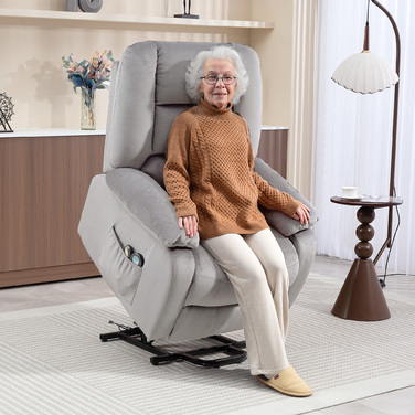 HOMCOM Power Lift Recliner Chair with Power Lift, TV Recliner with Vibration Massage, Reclining Function, Massage Chair with Heat, Footrest, Side Pocket, Timer, Light Grey | Aosom