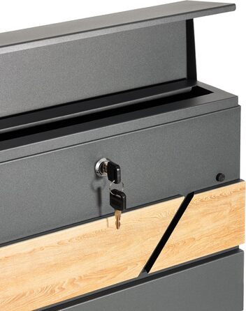 Поштова скринька Verda з газетницею, 37x37x11 см, антрацит RAL 7016, срібло, 2 ключі, комплект для монтажу. Дизайнерська настінна поштова скринька з відділенням для преси