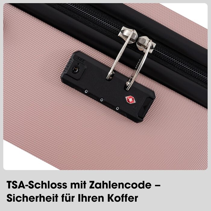 Набір валіз, багажний набір, роликові валізи, дорожній набір валіз 5шт, ABS пластик, TSA замок, містить 1 сумку та 1 косметичку, 4 колеса, телескопічна ручка з алюмінію (рожеве золото)