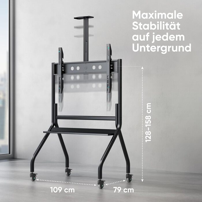 ONKRON Mobile TV Stand for 70-110 inch TVs - Adjustable Height, Rolling Base, VESA 1000x800, Black - TS2081-B / TS2080