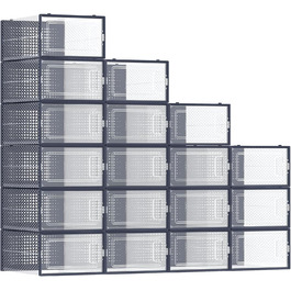 SONGMICS Shoe Boxes, 18-Piece Set, Plastic Shoe Organizer, Foldable and Stackable, for Shoes up to Size 44, Transparent-White LSP18SWT (Transparent + Anthracite Blue, 18-Piece Set for Shoes up to Size 44)