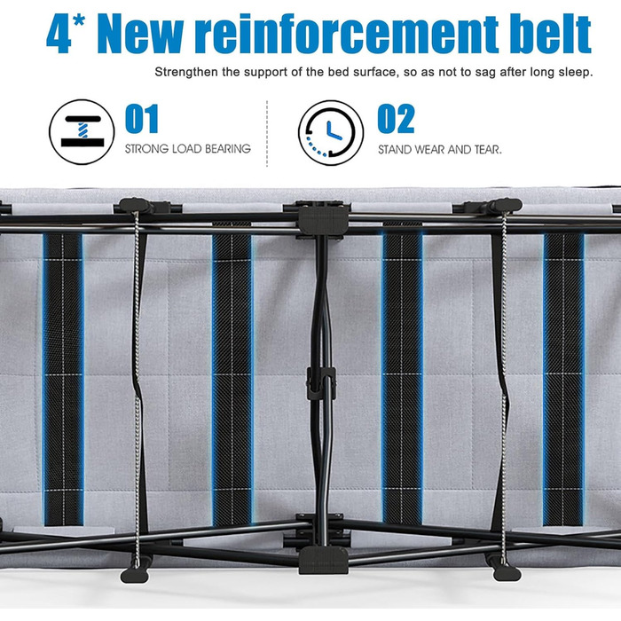 Розкладне ліжко для дорослих HCBUTAЕ 250kg - односпальне, гостьове, туристичне ліжко для відпочинку на природі та вдома (з кишенею, сталевий каркас, Oxford)
