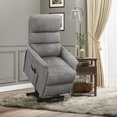HOMCOM Electric TV Recliner Chair with Lift Assist, Recliner with Lie-Flat Function, TV Chair in Linen-Look with Side Pocket & Remote Control