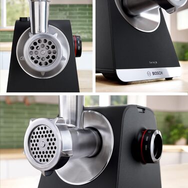 М'ясорубка Bosch MFW68660 срібляста (чорна) 2200 Вт, насадки для ковбас, 4 терки, 3 диски з нержавіючої сталі (3/4.8/8 мм)