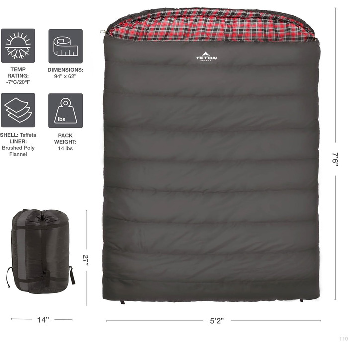 Сплячий мішок TETON Sports Celsius Regular, флісова підкладка, -18°C, 203 x 84 см (Сірий)