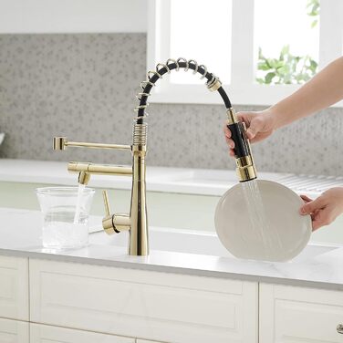 Змішувач кухонний LED з висувною насадкою, 360° поворот, 2 виходи, хром, для кухні, високий тиск, з підсвіткою, преміум-якість