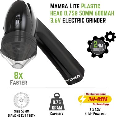 Електричний подрібнювач спецій і трав Mamba, легкий, USB, 0,75 г, чорний, для однієї руки