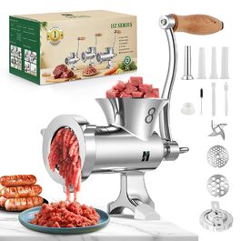 М'ясорубка ручна Huanyu з нержавіючої сталі, насадка для ковбас та печива, миється в посудомийній машині (№8)