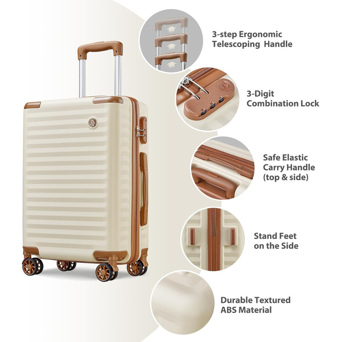 Чемодан Joyway ABS з жорсткою обшивкою, ручний багаж 56 см з TSA замком, відсіком для напоїв та стійким до тиску каркасом, білий